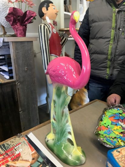 Flamingo Head Down on Base Statue - Click Image to Close