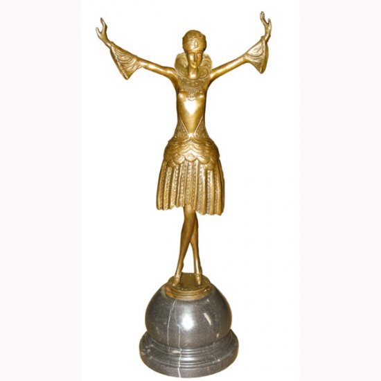 Bronze Deco Girl with Arms Up - Click Image to Close