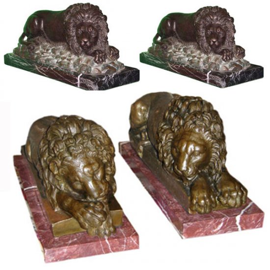 Bronze laying Lions on Marble base - Click Image to Close