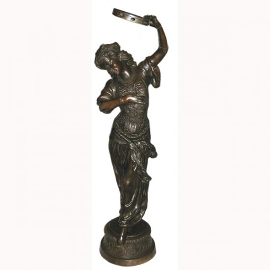 Bronze Gypsy Girl playing a Tambourine - Click Image to Close