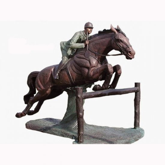Bronze Jumping Horse with Rider - Click Image to Close