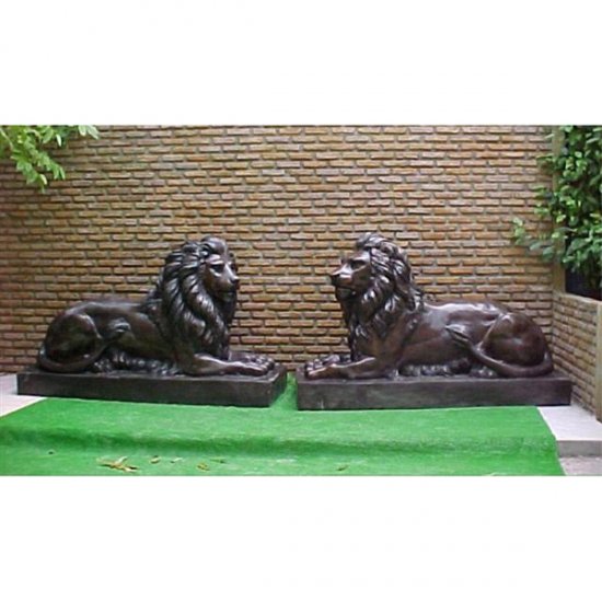 Pair of Bronze Laying Lions - Click Image to Close