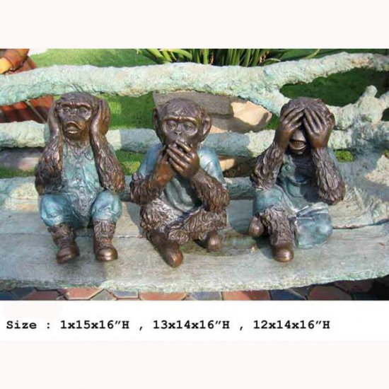 Set of 3 Bronze " Monkey, see, hear speaks no evil " - Click Image to Close