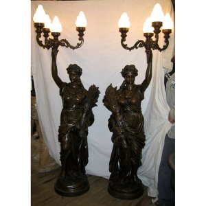 A Pair Bronze Lights Lamps