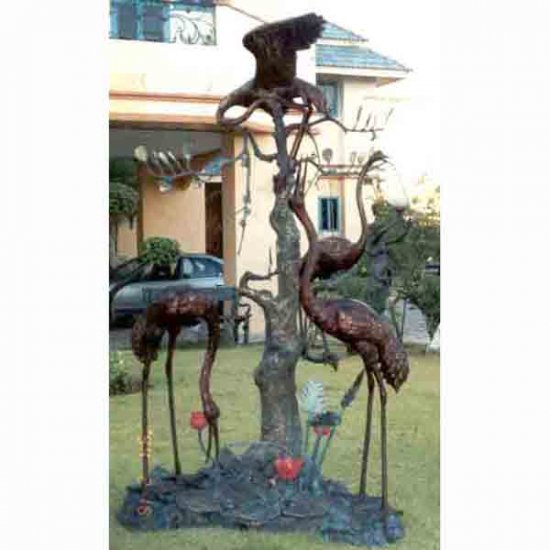 Four Bronze Cranes by a Tree - Click Image to Close