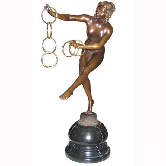 Bronze Deco Girl with Hoops - Click Image to Close