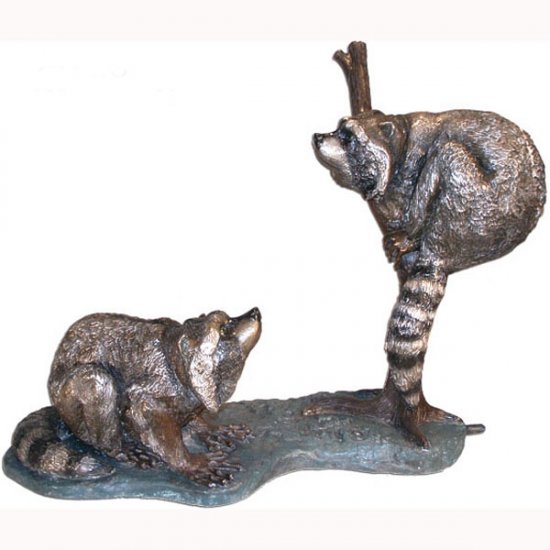 Bronze Two Raccoons on a Log - Click Image to Close
