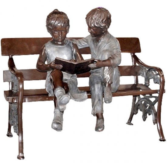 Bronze Girl and Boy on Bench Statue - Click Image to Close