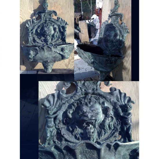 Bronze Lion head Flat Wall Fountain - Click Image to Close