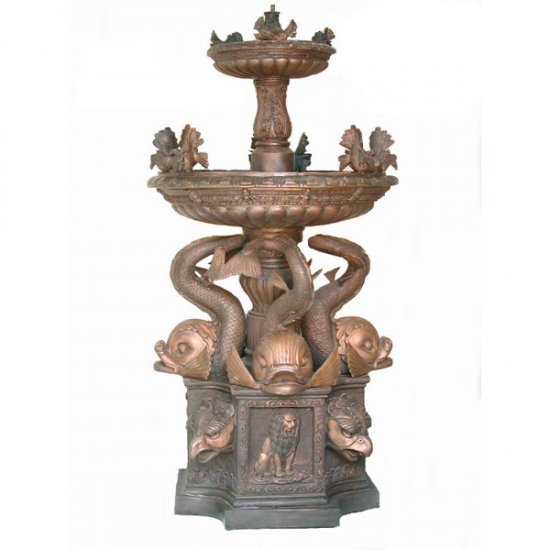 Romain Bronze Fountain with 3 Fishes - Click Image to Close