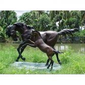 Bronze Pair of Horses - Mother and Baby Foal
