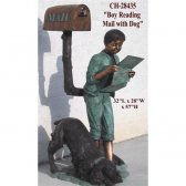Bronze Boy Reading Mail with Dog