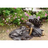 Bronze Fairy Girl Playing with Frog