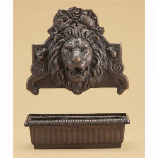 Bronze Lion Wall Fountain with Bowl - Click Image to Close
