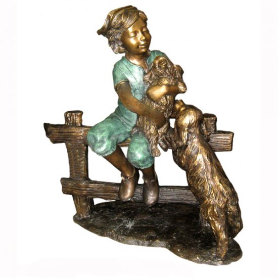 Bronze Boy with two Dogs - Click Image to Close