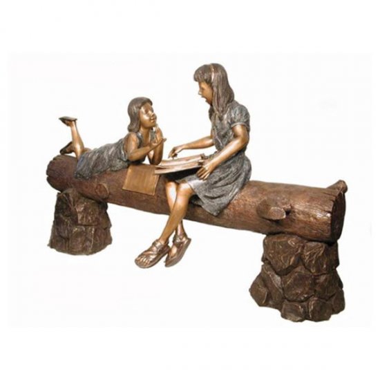 Bronze Girls on a Log - Click Image to Close