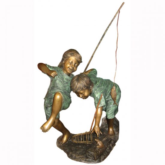 Bronze Two Boys fishing - Click Image to Close