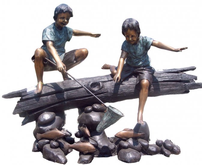 Bronze Kids on a Log - Click Image to Close