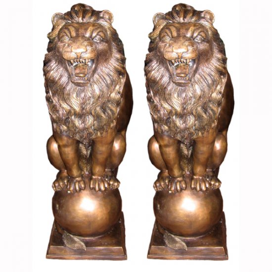 Bronze Lion's on Ball - Click Image to Close