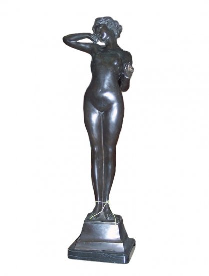 Bronze Nude Girl on Marble Base - Click Image to Close
