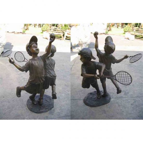 Bronze Boys Playing Tennis - Click Image to Close