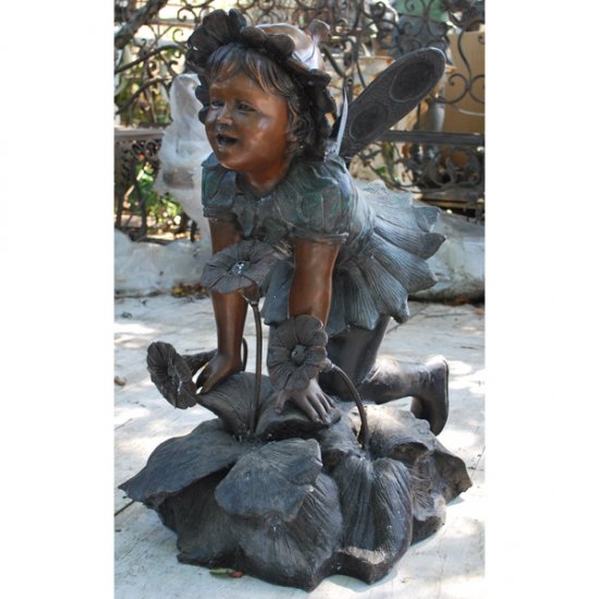 Bronze Fairy with Flower Fountain - Click Image to Close