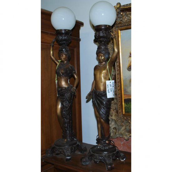 Bronze Woman Lamp Pair - Click Image to Close