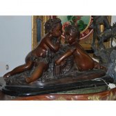Bronze Kids sitting on Marble Base