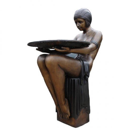 Bronze sitting Woman with Tray - Click Image to Close