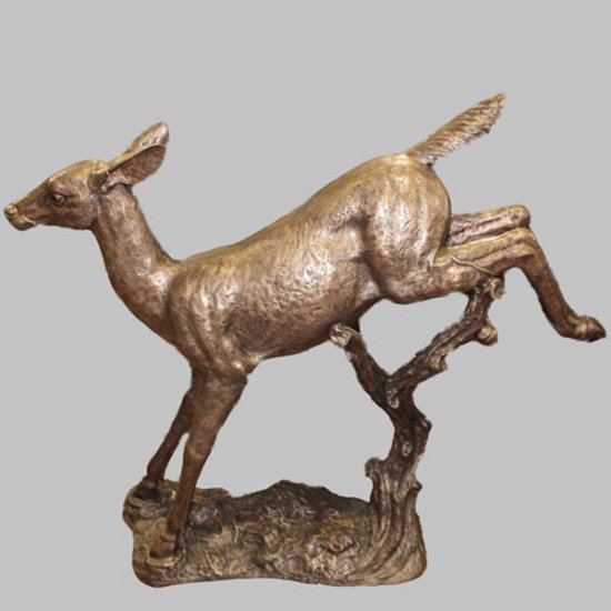 Bronze Female Deer Running on a Base - Click Image to Close