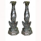 Pair of sitting Bronze Greyhound dogs