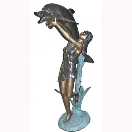 Bronze Fountain Girl with Dolphin - Click Image to Close