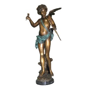 Bronze Cupid Holding a Rose