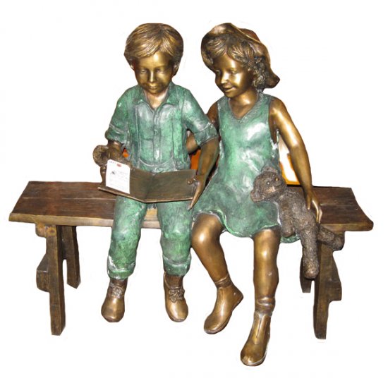Bronze Kids on Bench - Click Image to Close