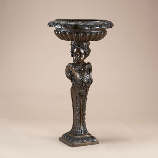 Bronze Pedestal Fountain Child Facing Right - Click Image to Close