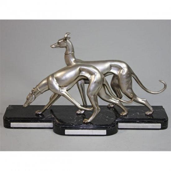 Bronze 2 Greyhounds with Marble - Click Image to Close