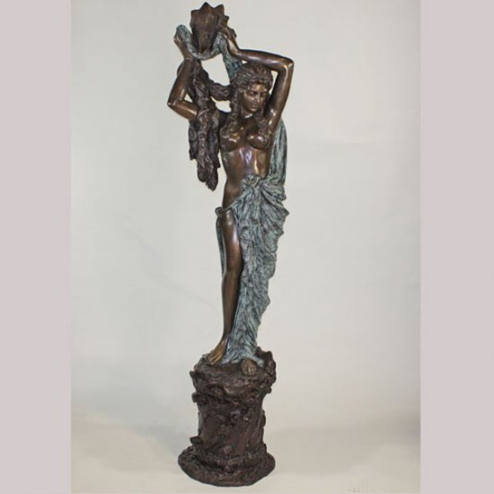 Tall Bronze Lady with Shell Fountain - Click Image to Close