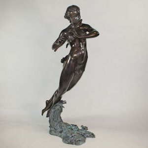 Bronze Girl on Water Play Flute Fountain