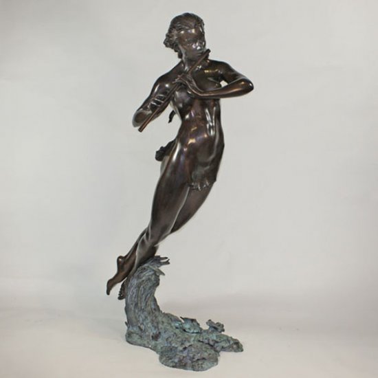 Bronze Girl on Water Play Flute Fountain - Click Image to Close
