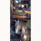 Bronze Horse with Saddle on oval Wood Base