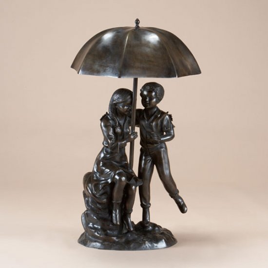 Bronze Boy and Girl under Umbrella Fountain - Click Image to Close