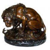 Bronze Lion with Marble Base Bronze Lion with Marble Base