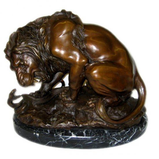 Bronze Lion with Marble Base - Click Image to Close