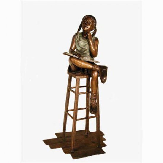 Bronze Girl reading on Stool - Click Image to Close