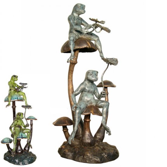 Bronze Pair of Frogs on Mushrooms - Click Image to Close