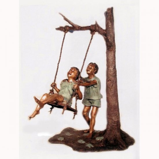 Bronze Kids On A Tree Swing - Click Image to Close