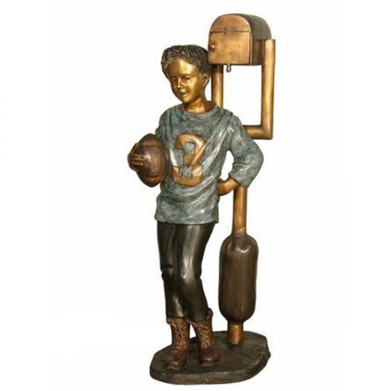 Bronze Football Boy on Mailbox - Click Image to Close