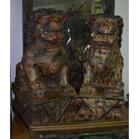 Hand Made Carved Foo Dogs - Click Image to Close