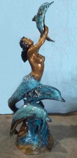 Bronze Mermaid With Dolphins - Click Image to Close