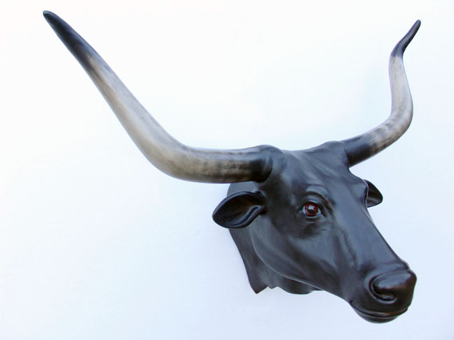 Bull Head with Long Horns (Black) / Fiberglass - Click Image to Close